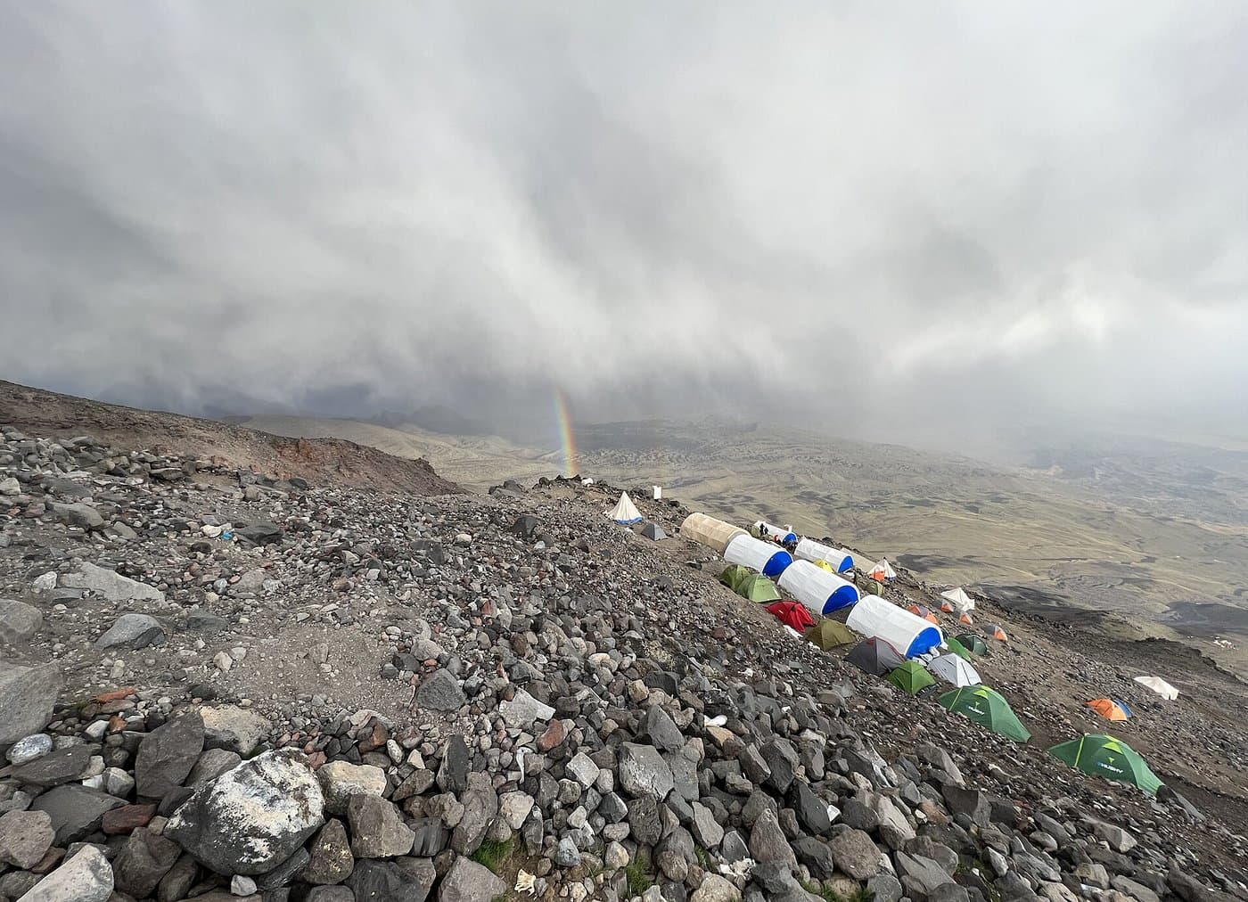 Climbers resting at high camp